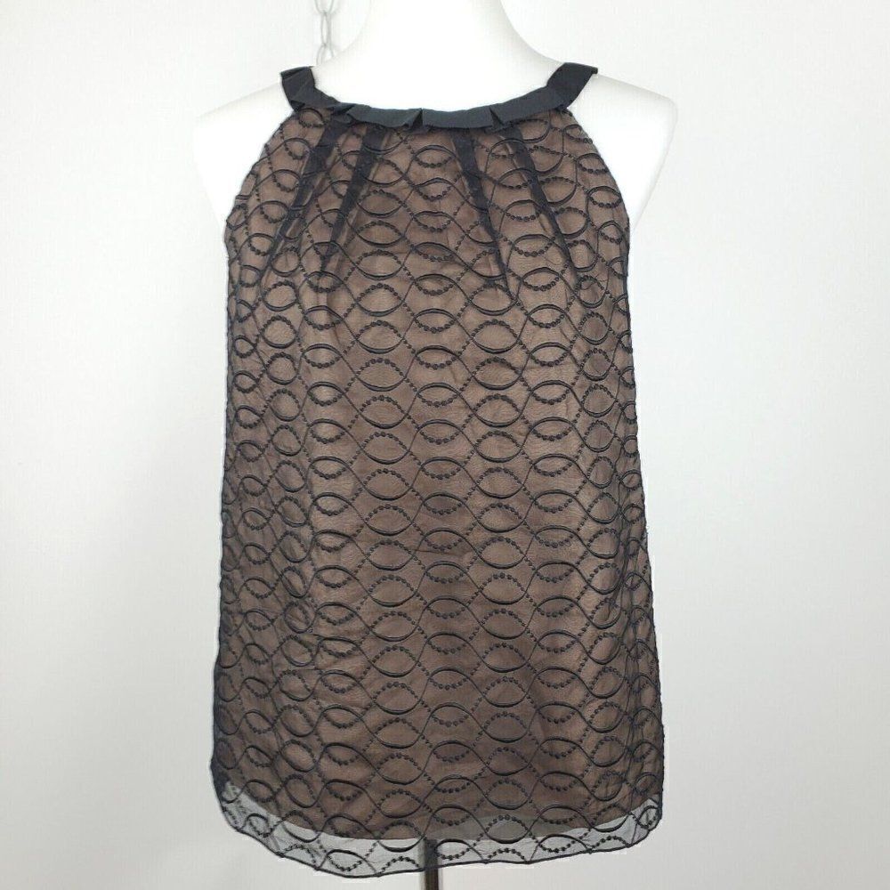 Kenar Black Silk Lace Overlay Sleeveless Evening Party Halter Top Blouse sz 10